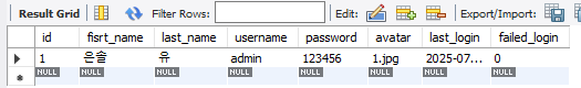 users 우클릭 - Select Rows - 데이터 넣기 - Apply